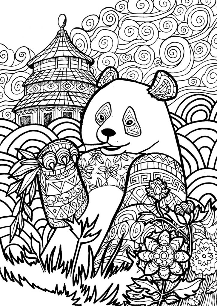 Página para colorir de panda para adultos