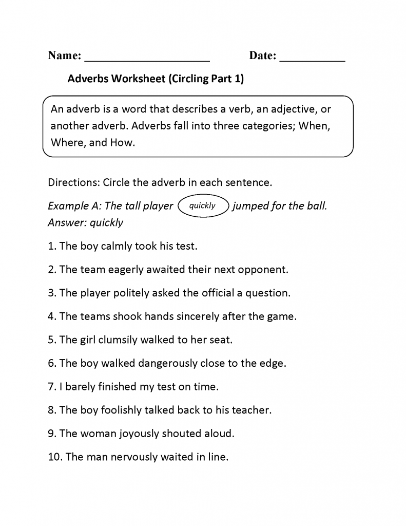 גיליון עבודה של adverbs בכיתה ד '